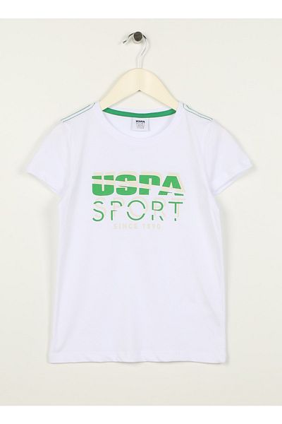 U.S. Polo Assn. Τυπωμένο λευκό μπλουζάκι για αγόρι Larenkıds