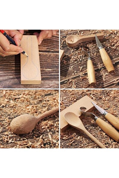 Depolife Ahşap Oyma Bıçak Alet Seti Kaşık Kuksa Oval Düz Oyma Yontma Bıçağı 3 Parçalı Set
