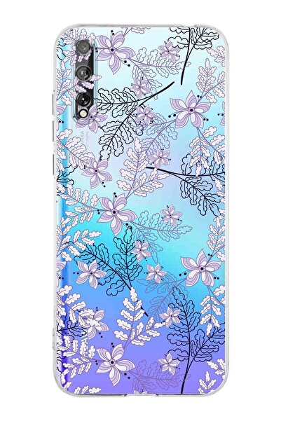 PrintiFy Huawei P Smart S Kamera Korumalı Kapak Floral Lila Tasarımlı Şeffaf ...