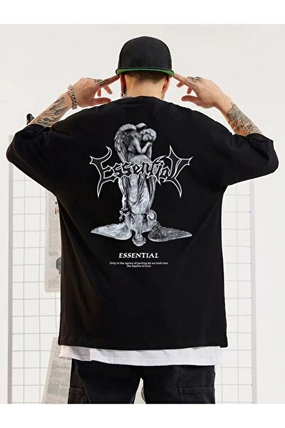 ORLONTEX Μπλουζάκι Unisex Μαύρο Essential πίσω με στάμπα Oversize