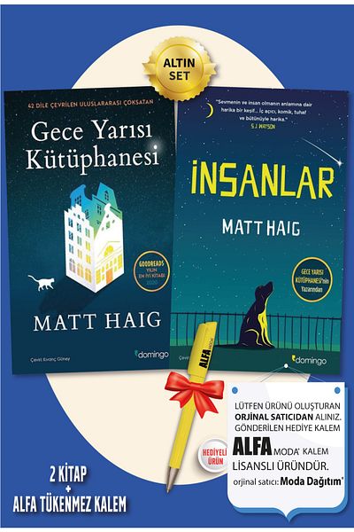 Domingo Yayınevi Midnight Library - People (matt Haig) - Gold Set of 2 + Alpha Pen Gift - Domingo