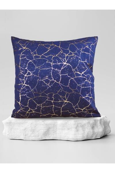 Mrs.Gugar غطاء وسادة مربع منقوش باللون الأزرق الداكن - مع تفاصيل ذهبية