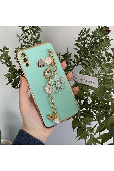 Aksesuarda Moda Huawei Y7 2019 Uyumlu Çiçekli Taşlı Incili El Geçmeli Lazer Kesim Kılıf