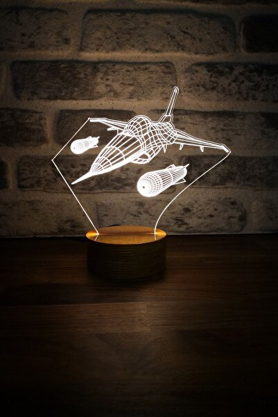 BY-LAMP F-16 Figürlü Dekoratif Hediye Led Masa Lambası | 7 Işık Rengi | Ahşap...