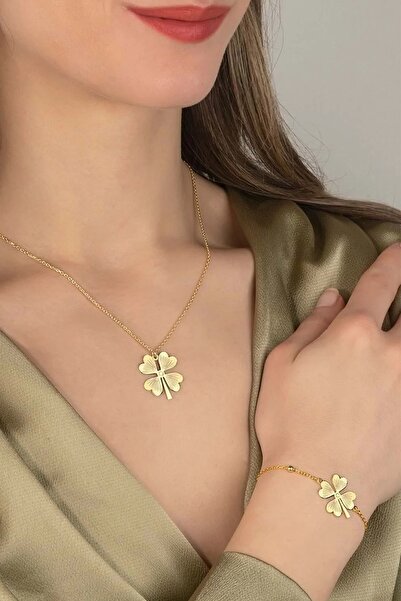 Else Silver 4 Yapraklı Yonca Gümüş Kolye Bileklik Kombin