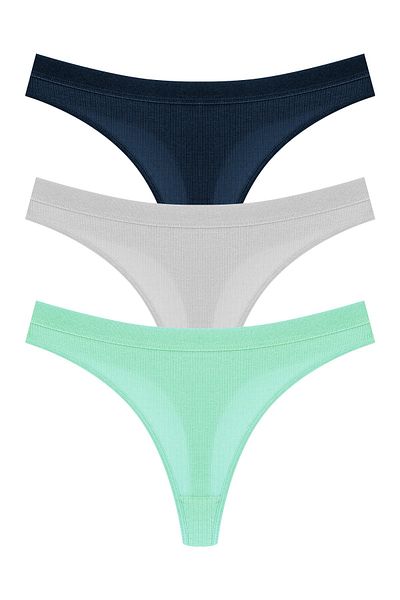 HNX 3-Piece Cotton Corded Textured Waist Elastic Women's Thong Panties