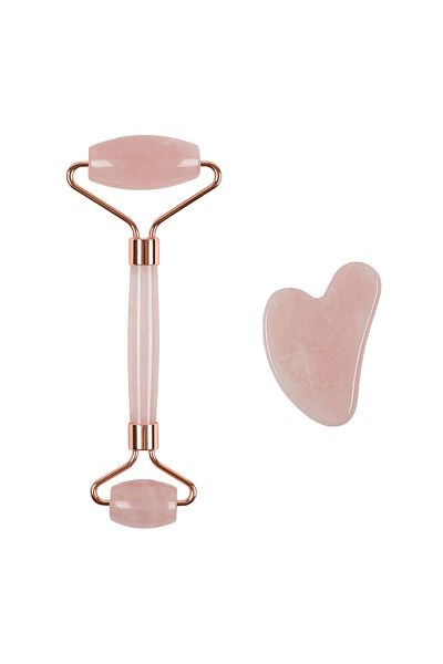 İLTERUS Pink Quartz Face Roller And Pink Quartz Heart Gua Sha Facial Massage Stone Premium Set