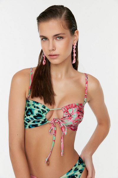 Trendyol Collection Μπικίνι τοπ Leopard Color Blocked Tie Up TBESS22BU0363