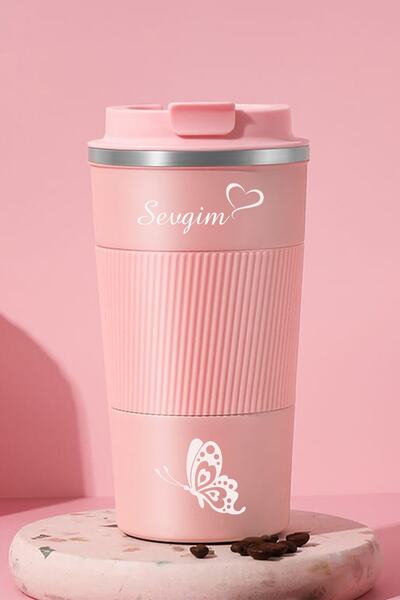 NRDLİFE Yılbaşına Özel Hediyelik Termos Kişiye Özel Isim Baskılı Pembe Çelik Termos (500 ml )