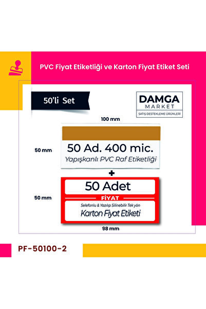 DamgaMarket Pvc Arkası Yapışkanlı Raf Önü Fiyat Etiketliği+silinebilir Karton...