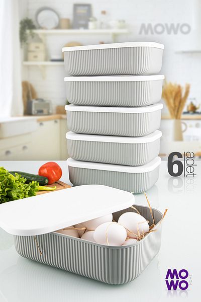 Mowo Home Trove 6 Pieces 3.2 Lt Kitchen Storage Container, Nofrost Deridon Stopper Refrigerator Organizer
