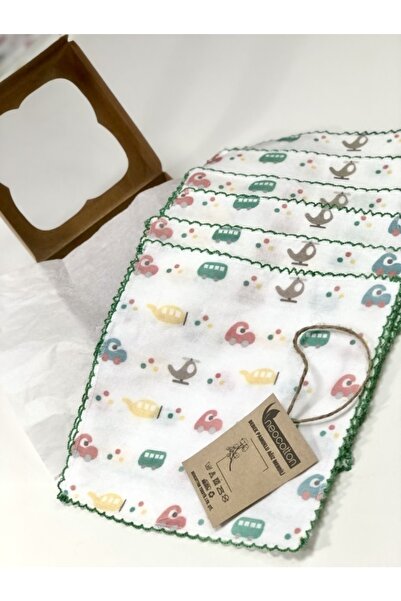neocotton 6'lı Kroşeta Oyalı Araba Basaskılı Pamuklu Bebek Mendili