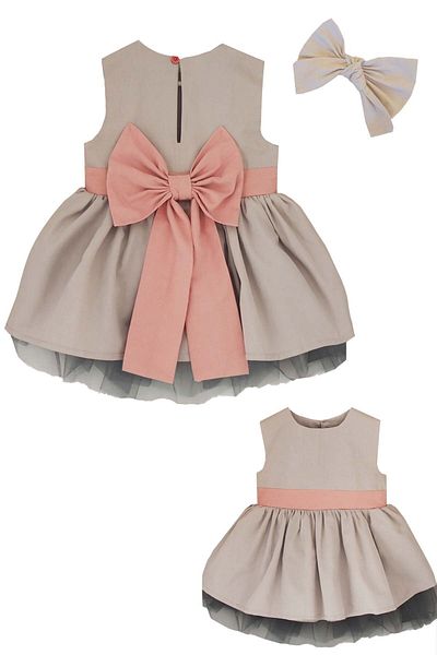 Shecco Babba Set bandana rochie tutu pentru fete cu fundita gri roz 1-10 ani
