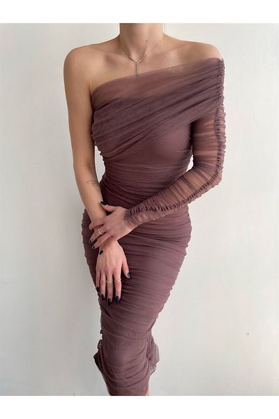 Julishop Rochie de seară creion, cu o singură mânecă, cu o singură mânecă, rochie de seară, cu lungime midi, pentru femei.