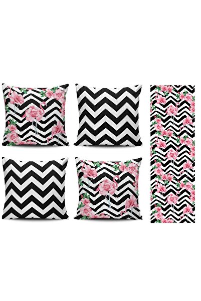 Alkan Homes غطاء وسادة رمي مكون من 4 قطع بنمط فلامنغو + عداء