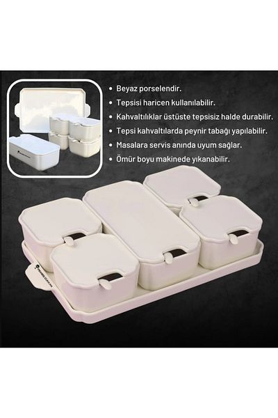 bazaragel Pure White Arow with 6 Porcelain Breakfast Spoons