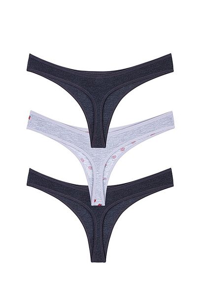 Perita.Life Women's, Gray, Yummy Apple, Cotton String, Thong Panties (3 Pack)