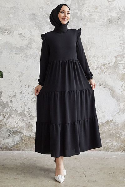 InStyle Neya Ležérní šaty s nabíranými rameny - černé