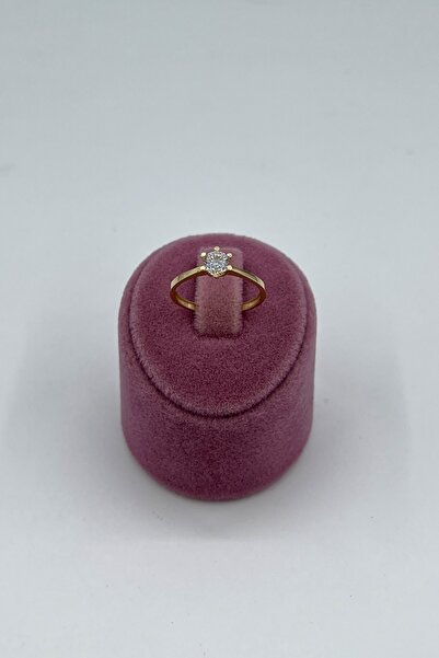 Side Gold Kuyumculuk 14 Ayar Zirkon Taşlı 6 Tırnaklı Tektaş Sarı Altın Yüzük