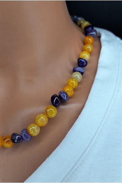 Asteria Elite Yellow and Purple Agate Motivational Booster Necklace Bracelet Set