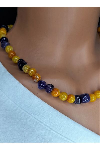 Asteria Elite Yellow and Purple Agate Motivational Booster Necklace Bracelet Set