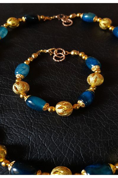Asteria Elite Blue Agate Communication, Expression and Optimism Necklace Bracelet Set