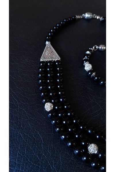 Asteria Elite Onyx 3 Row Evil Eye Protection Strength and Courage Necklace Bracelet Set