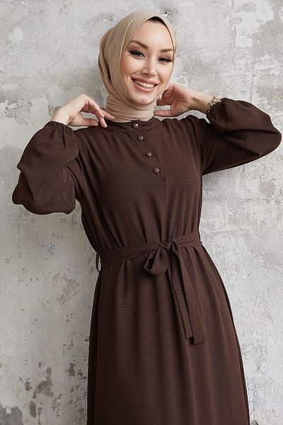 InStyle Meyra Bitter Brown Colored Buttoned Ayrobin Dress