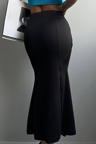 lovebox Women's Midi Length Flounced Black Skirt 2049