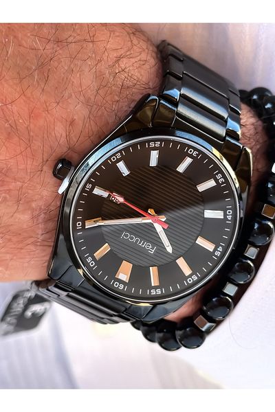 Ferrucci Brand 2 Year Warranty, Steel Strap Black Color, Men's Wristwatch with Numbers