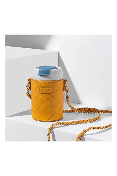 DILLER 300 Ml Kilit Kapaklı Pipetli Deri Kılıflı Taşıma Askılı Çelik Matara 6 Saat Sıcak/soğuk