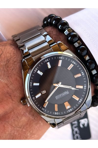 Ferrucci Brand 2 Year Warranty, Steel Strap, Smoked Color, Men's Wristwatch with Numbers