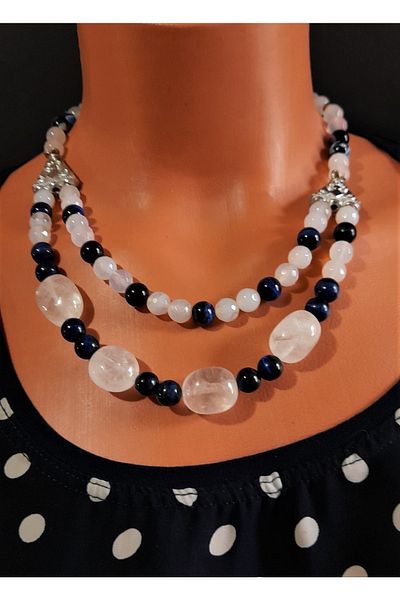 Asteria Elite Navy Blue Tiger Eye Smoky Agate Mental Clarity and Evil Eye Protection Necklace Bracelet Set