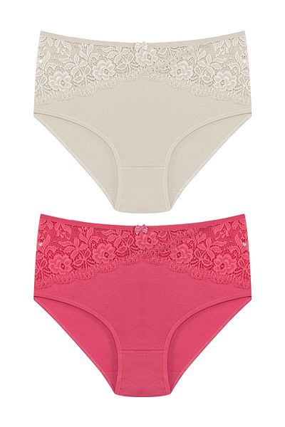 HNX 2-Piece Cotton Front Waist Lace Detailed High Waist Plus Size Women's Panties
