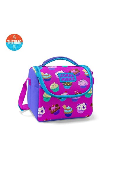 Coral High Kids Lavender Pink Cupcake Patterned Thermo Lunch Box 11817