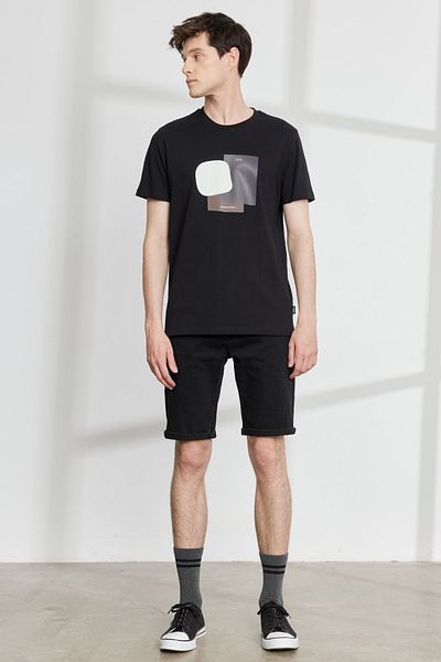 AC&Co / Altınyıldız Classics Men's Black Slim Fit Narrow Cut Crew Neck 100% Cotton Printed T-Shirt