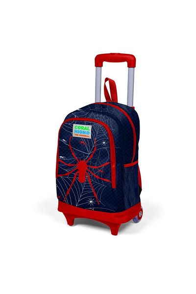 Coral High Kids Navy Blue Red Spider Patterned Three-Compartment Illuminated Wheelchair School Backpack Bell