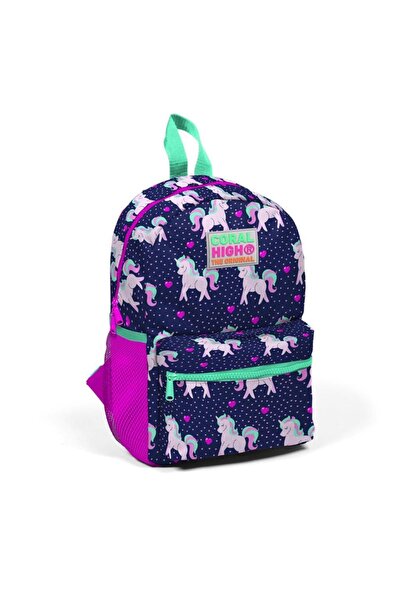 Coral High Minik Yuva Sırt Çantası Lacivert Pembe Unicorn Desenli Iki Bölmeli...
