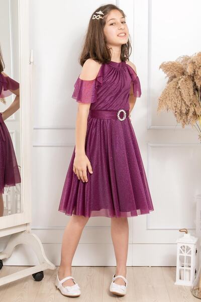 SUBU TASARIM Plum Tulle Children's Evening Dress - Mdv310