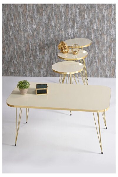 Depohaus Zigon Sehpa Ve Orta Sehpa Kare Set Gold Tel Ayak -3035