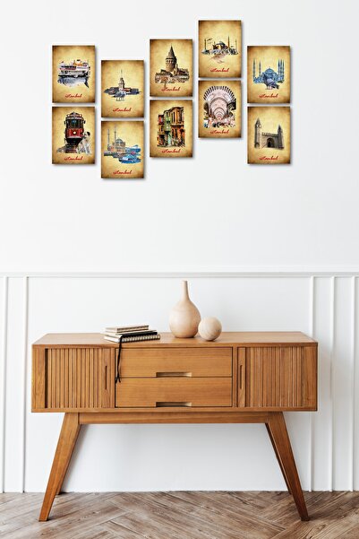 FourArts Tablou Istanbul Turnul Galata Turnul Fetei Hagia Sofia 13 X18 Cm Set de 10 tablouri din lemn