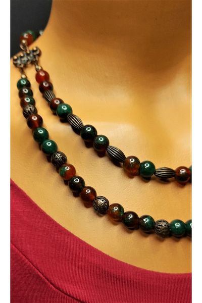 Asteria Elite Red Green Agate Courage, Confidence and Stability Necklace Bracelet Set