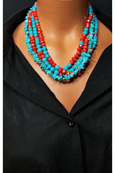 Asteria Elite قلادة من الكريستال البرتقالي الفيروزي بأربعة صفوف للحكمة والحما...