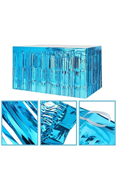 PARTİ SEPETİ Fusta de masă albastră cu ciucuri strălucitori