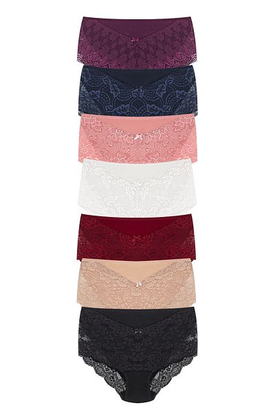 HNX 7-Piece Cotton Lace Front V Lace Back High Waist Plus Size Women's Panties