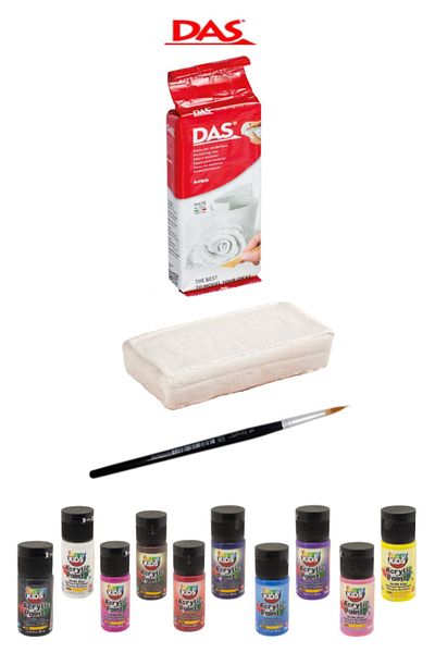 GLANCE Das White Ceramic Clay 250 Gr Funny Kids Acrylic Paint 20ml