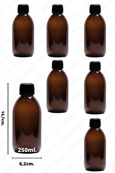 parlakcam Amber 250ml Cam Ecza Şişesi Siyah Kilit Kapaklı 6 Adet