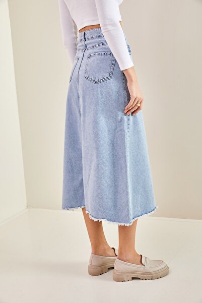 Bianco Lucci Women's Symmetrical Pattern Tasseled Denim Skirt