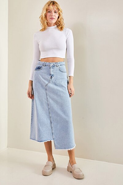 Bianco Lucci Women's Symmetrical Pattern Tasseled Denim Skirt