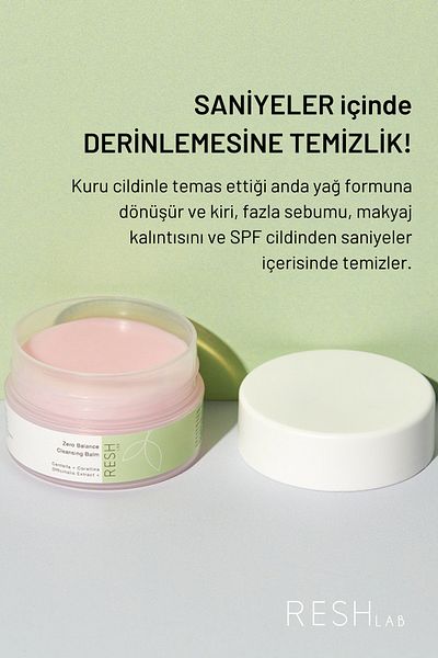 RESH LAB Zero Balance Cleansing Balm 25ml Mini- Vegan Oil Based Facial Cleanser & Makeup Remover